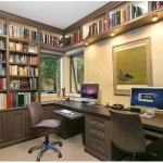 Home office design with integrated laptop trays and filing systems